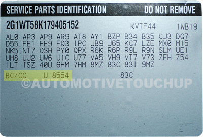 Hummer Paint Code Service Parts Identification Label