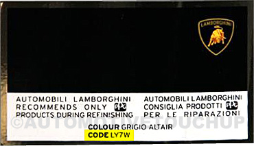 Lamborghini Paint Code Label