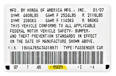 Location of Your Acura Paint Code