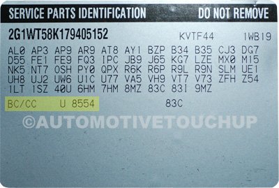 Buick Paint Code Service Parts Identification Label