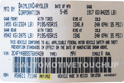 chrysler paint code