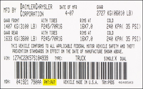 Location of Your Chrysler Paint Code