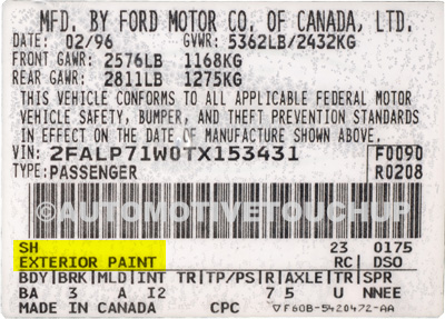 Ford Paint Code Examples