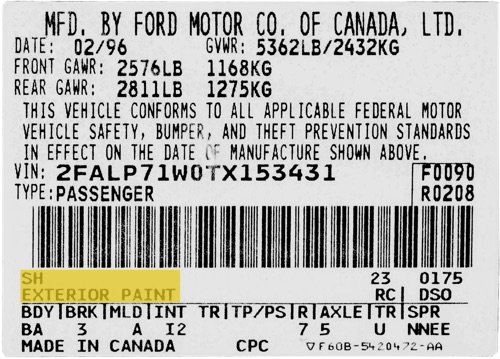 Location of Your Ford Paint Code