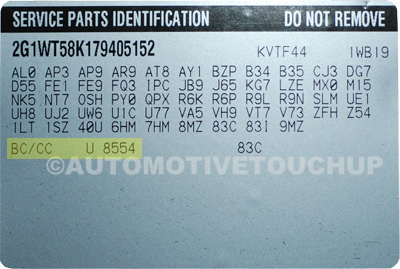 Geo Paint Code Service Parts Identification Label