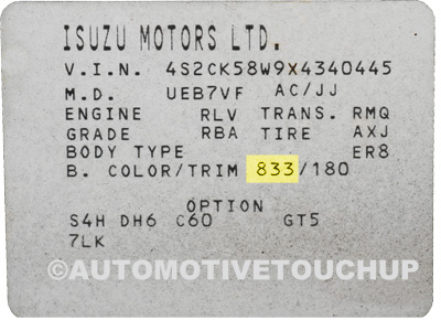 Isuzu Rodeo Paint Code Image