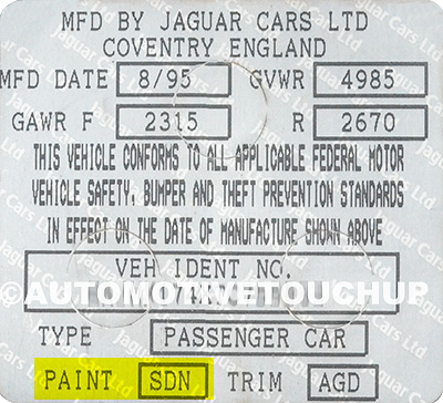 Jaguar Paint Code Door Tag