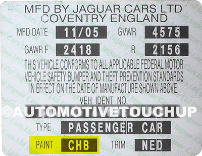 Jaguar Paint Code Door Tag