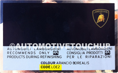 Lamborghini Paint Code Label