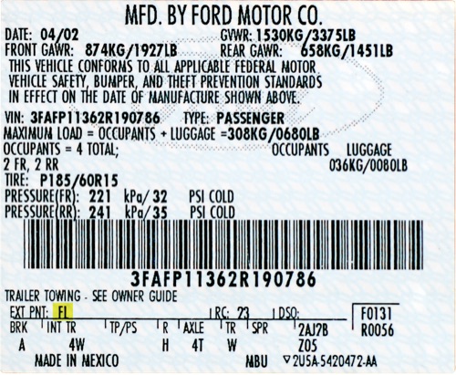 Location of Your Lincoln's Paint Code