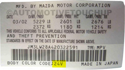 Mazda Paint Code Door Tag