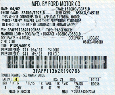 Mercury Paint Codes