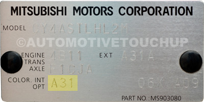 Mitsubishi Paint Code Tag