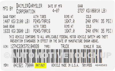 Mitsubishi Truck Paint Code Door Tag.