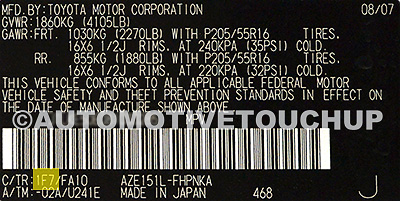 Scion Paint Code Tag